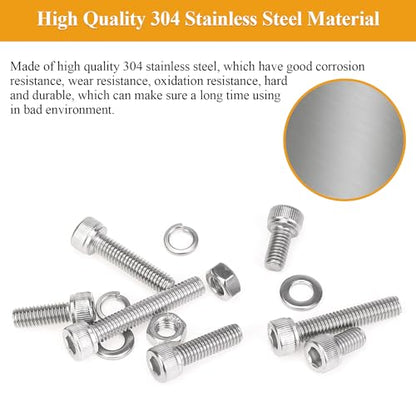 118 Pieces M6 Screws Nuts Washers Set, Sutemribor M6 x 10/12/16/20/25/30/35mm Hex Socket Head Cap Screws Nuts Washers Assortment Kit, 304 Stainless Steel, Fully Threaded - size: M6, style: Socket Head
