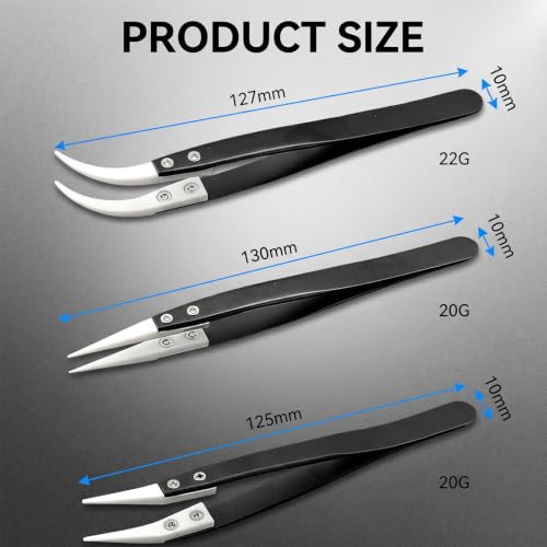 6 Pcs Precision Reverse Ceramic Tweezers Set, Anti-Magnetic Non-Conductive Heat-Resistant Soldering Tweezers with Straight & Curved Tips for Electronics Repair, Coil Pinching.
