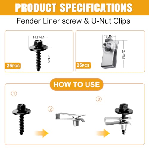 weideer 50PCS M4.2-1.41 Universal Fender Liner Bolt Screw U Nuts Kit,Engine Splash Shield Hex Head Screw U Clips,Automotive Body Screws Clips - color: SV-M4.2
