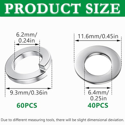 100PCS M6 Flat Washers& Spring Lock Washers, 304 SS - size: M6-100PCS