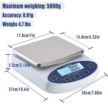 Lab Scale Balance Electronic Scales 5000g*0.01g high Precision Laboratory Digital Analytical Balance Gram Scale 0.01g Accuracy Digital Scientific Scale【Includes 500g*2 Weights】