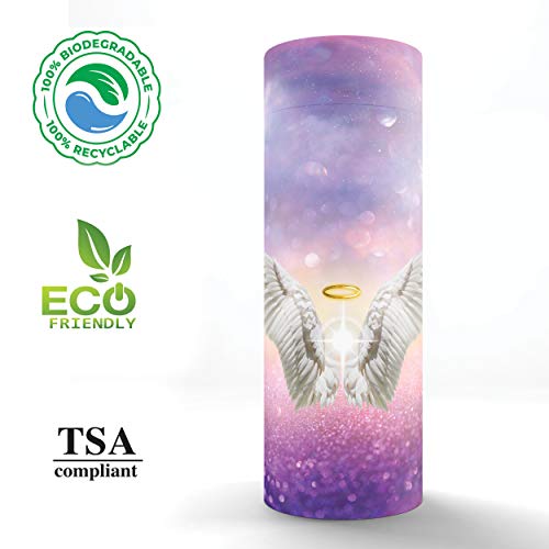 Guardian Angel (Pink) Scattering Tubes for Human Ashes TSA Approved Scattering Urn and Eco-Friendly Biodegradable Urns for Human Ashes & Biodegradable Urn for Burial at Sea - color: Purple Angel, size: Medium 10"x4"