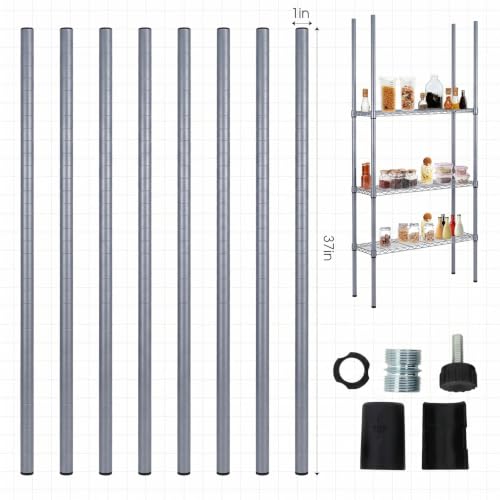 Thyle 4 Pack 74-Inch Wire Shelving Posts with 50 Clip, Chrome Steel, Gray - color: Grey, size: 74"