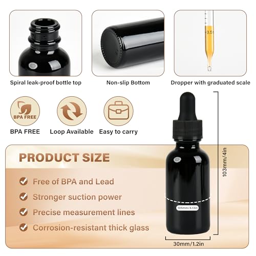 NOOEEISS 6 Pcs, 1oz Dropper Bottle, Black Glass Eye Dropper Bottle,Tincture Bottles with Dropper, Leak-Proof Design, Stronger Suction, for All Kinds of Mixed Liquids - color: Black, size: 1oz-6Pack