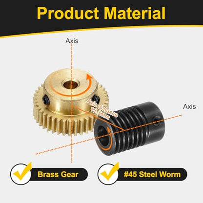 uxcell Worm Gear Set 40T 0.5 Mod 1:40 Brass Gear-4mmOD,1045 Steel Rod 6mmOD - size: Gear-4mm, Rod-6mm Bore, style: 0.5M-40T