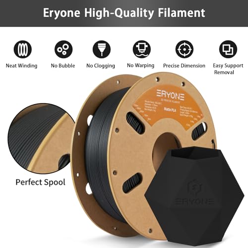 ERYONE Matte 3D Printer PLA Filament 1.75 +/- 0.03mm, Matte Filament PLA 1KG(2.2LBS) Spool, Black - color: Matte Black