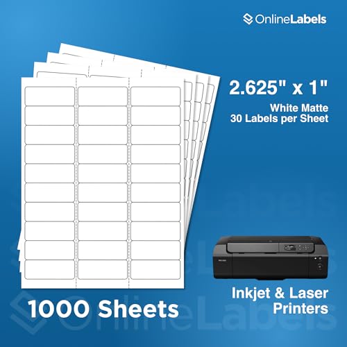OnlineLabels 2.625" x 1" Address Labels - White Matte - 1,000 Sheets - size: 1000 Sheet Pack