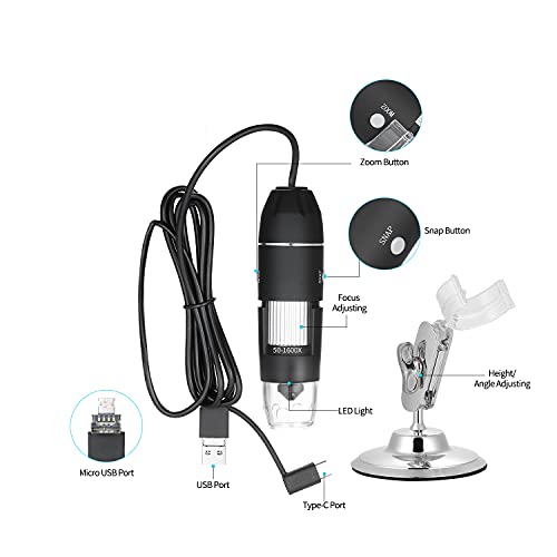 Digital Microscope 3-in-1 USB Interface Camera 1600X with Flexible Stand Compatible with Android,Mac,Windows System,Q-NB01D