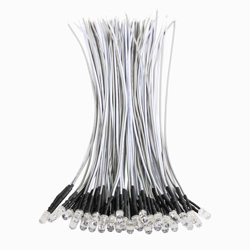 60pcs Warm White Pre Wired Led Diode Lights 12v,5mm Led Light Emitting Diodes for DIY Scientific Experiment - color: Warm White(60pcs)
