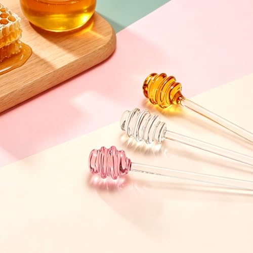 uxcell Glass Honey Stirring Rod, 7" Spiral Non-Drip Honey Dipper - color: Golden Yellow