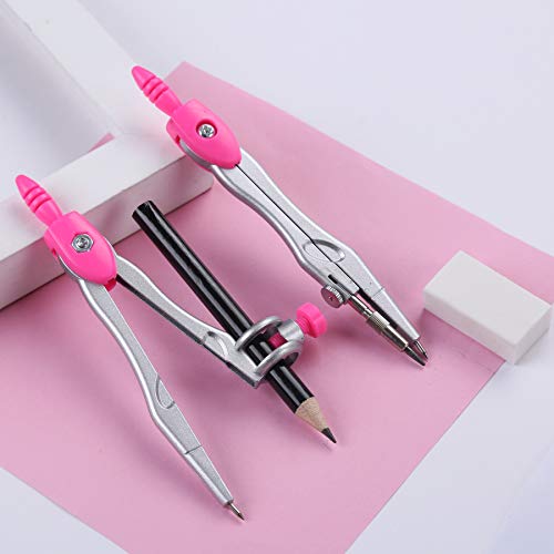 Unjoo Math Geometry Set 10 Pcs, Compass and Protractor for Students (Pink) - color: Pink