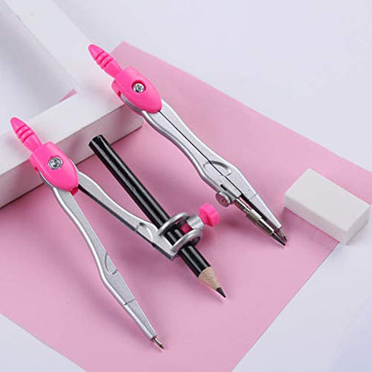 Unjoo Math Geometry Set 10 Pcs, Compass and Protractor for Students (Pink) - color: Pink