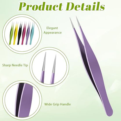 6 PCS Needle Nose Tweezers Fine Point Tip Tweezers for Ingrown Hair Remover Stainless Steel Precision Sharp Blackhead and Splinter Removal Tweezer for Facial Hair and Eyebrow