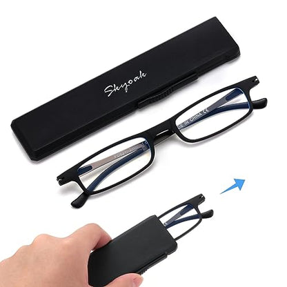 SKYOAK Ultra thin Lightweight Folding Reading Glasses Women Men TR90 Blue Light Blocking Anti UV/Eyestrain Foldable Compact Computer Readers Portable Unique Stretchable Slim Flat case Black +2.0 - color: Black