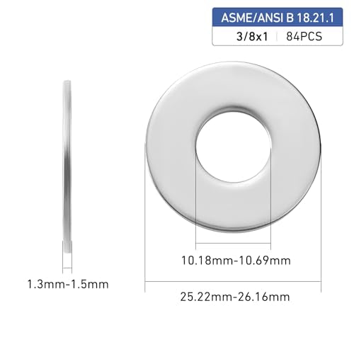 84PCS 3/8" x 1" Fender Washers, 304 Stainless Steel 18-8, Thickened 3/8 Fender Washer,3/8" ID x 1" OD - color: Silver, size: 3/8x1"