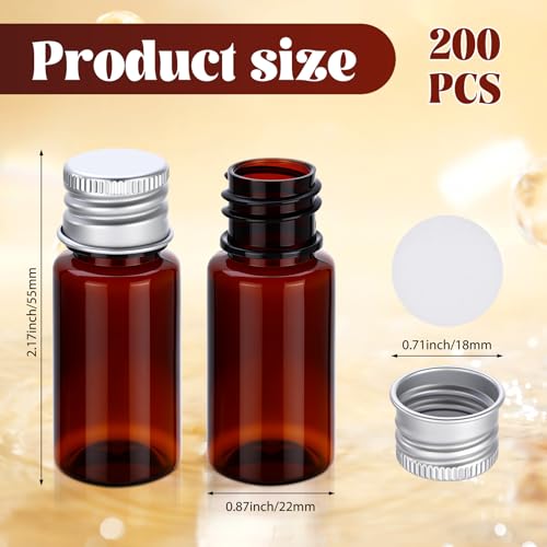 200 Pcs 10ml Mini Plastic Bottles Vials Tiny Jar with Aluminum Screw Lid Cap Clear Plastic Sample Container with Sealed Top Metal Lid for Cosmetic Essential Oil Specimen(Sliver and Amber) - color: Sliver and Amber