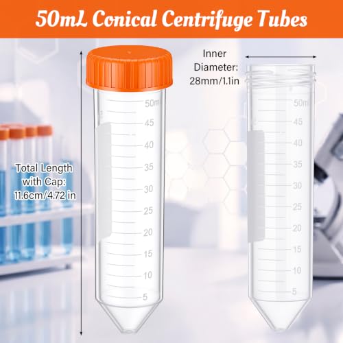 600 Pcs Plastic Centrifuge Test Tubes with Screw Caps, Orange - color: Orange