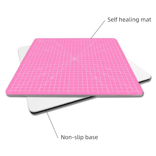 Rotating Self Healing Cutting Mat 14"x14" (13" Grid), Square Sewing Cutting Mat Board Perfect for Fabric Quilting & Art Projects, Pink - color: Pink