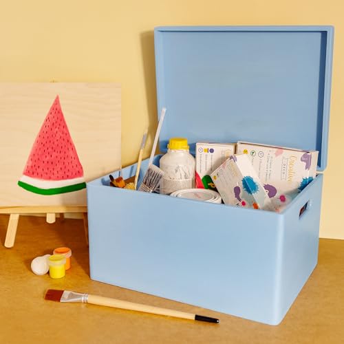 Creative Deco Large Blue Wooden Box Storage with Hinged Lid - color: Blue, size: XXL | Handles