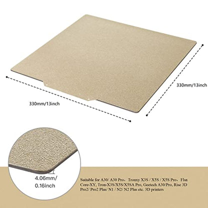 HICTOP 330 * 330mm Textured PEI Plate Double Sided Room Temp Cold Printing Universal Fit for Elegoo Neptune 3 Plus/4 Plus,A30/ A30 Pro,Tronxy X3S / X5S / X5S Pro,Flsn Core-XY 3D Printers - size: 330*330mm, style: Both sides Textured PEI