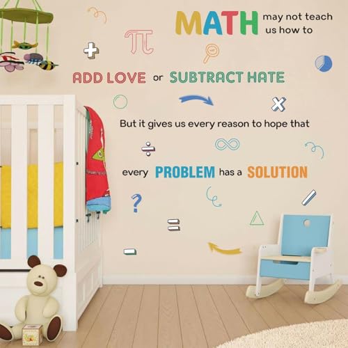 LHIUEM 62pcs Math Wall Stickers Colorful Mathematics Wall Decals Peel and Stick Math Symbols Pattern Kids Stickers Gift Motivational Quotes Wallpapers Problem Solution Sticker for Classroom Nursery - color: Math Wall Sticker