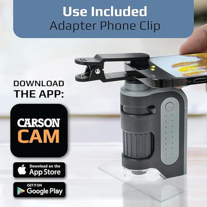 Carson MicroBrite Pro Kit with Pocket Microscope & Smartphone Adapter Clip