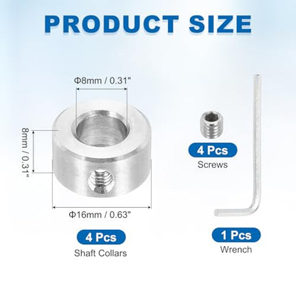 MECCANIXITY 4Pcs Shaft Collars 8mm Bore 1 Screw 16mm OD 8mm Thick - size: 8mm ID 16mm OD 8mm H with 1 Screw