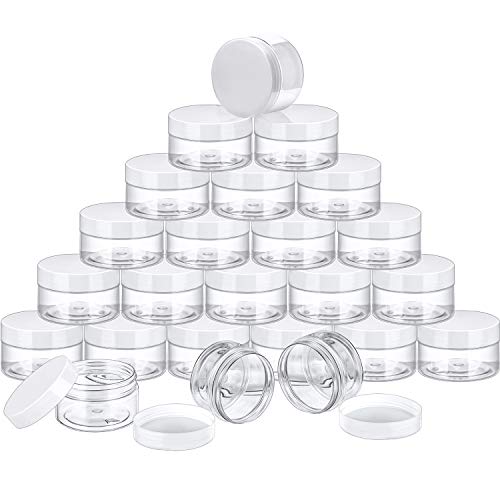 SATINIOR 24 Pcs Clear Plastic Jars with White Lids, 4 oz Wide-Mouth - color: White Lid, size: 4 oz