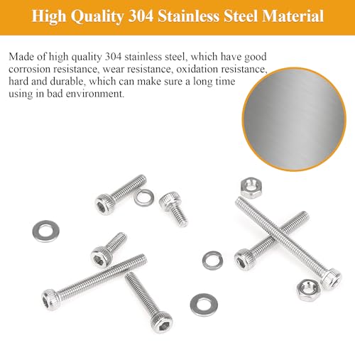 546 Pieces M3 Screws Nuts Washers Set, Sutemribor M3 x 6/8/12/16/20/25/30mm Hex Socket Head Cap Screws Nuts Washers Assortment Kit, 304 Stainless Steel, Fully Threaded - size: M3, style: Socket Head