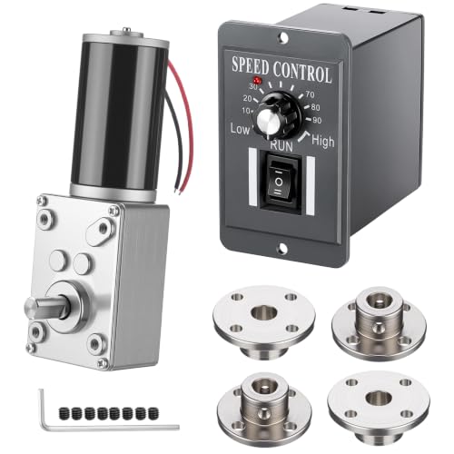 Sabary 6 Piece 12v 12rpm Dc Worm Gear Motor Kit with 20a Pwm Speed Controller for Forward and Reverse Control, High Torque Self-Locking Motor for DIY Automation, Robotics (Standard Panel Controller) - style: Standard Panel Controller