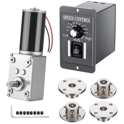 Sabary 6 Piece 12v 12rpm Dc Worm Gear Motor Kit with 20a Pwm Speed Controller for Forward and Reverse Control, High Torque Self-Locking Motor for DIY Automation, Robotics (Standard Panel Controller) - style: Standard Panel Controller