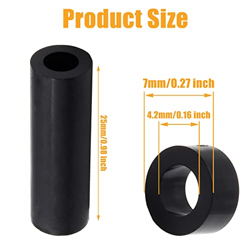 Yoohey 100Pcs M4 Rubber Spacer Black Plastic Spacers,1 Inch Nylon Rubber Wall Spacers for Electrical Screws Switch and Receptacle,7mm Outer Diameter,4.2mm Inner Diameter,Length 25mm