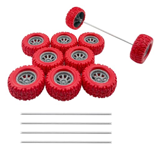 10PCS Toy Wheel Model Car Rubber Tire Wheel with 5PCS Shaft Round Rod Axles for RC Car Truck Robot DIY Model Building Parts (2x40mm Red) - style: 2x40mm Red