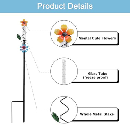 Flower Rain Gauge Outdoor, 5 Inch Glass Tube Freeez-Proof Metal Stake Weather-Resistant Rain Gauge-Lawn and Garden Yard Decor for Accurate Precipitation Measurement