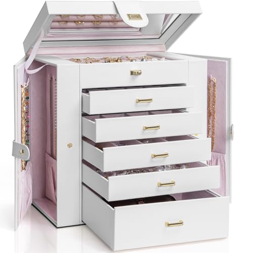 AKOZLIN 6-Tier Jewelry Box Organizer 5 Drawers Storage Extra Large White - color: White, size: Extra Large