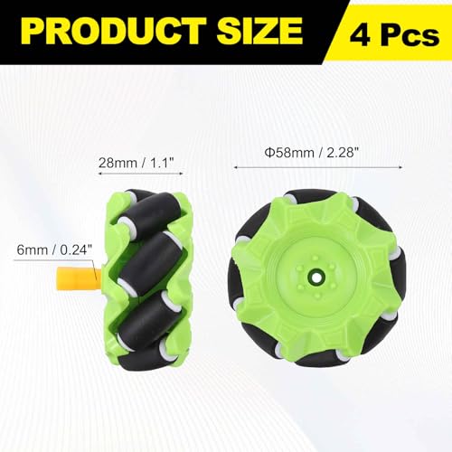 MECCANIXITY 1Set Mecanum Wheels Set with Hexagonal Universal Pins and Screws, 58mm / 2.28" ABS Rubber Omnidirectional Wheels for Smart Robot Car Parts DIY Models Accessories, Green - color: Green, size: 58mm / 2.28in OD
