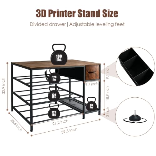 3D Printer Stand with Fliament Storage, Heavy Duty 3D Printer Table (Brown) - color: Brown, size: 3Tier