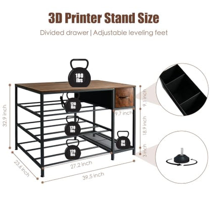 3D Printer Stand with Fliament Storage, Heavy Duty 3D Printer Table (Brown) - color: Brown, size: 3Tier
