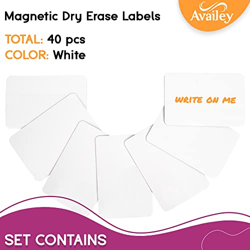 Availey 40 Pieces (3 x 2) - White Magnetic Dry Erase Labels - Reusable Strips for Classroom Home Office Garage - Refrigerator Blank Writable Erasable Cards - Name Tags Students Locker Shelf - color: White, size: 3 x 2 Inch