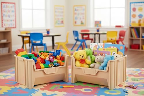 HE HUDSON EXCHANGE 20" x 15" x 12.5" (3 Pack) Plastic Giant Stackable Hopper Bin, Tan - color: Tan, size: 3 Pack