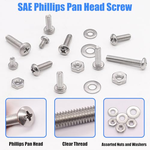Nuts and Bolts Assortment Kit, 304 Stainless Steel Bolts 8 Sizes #6-32#8-32#10-24 Phillips Pan Head Machine Screws, Assorted Bolts, Nuts and Washers Kit (237PCS) - size: SS #6 #8 #10