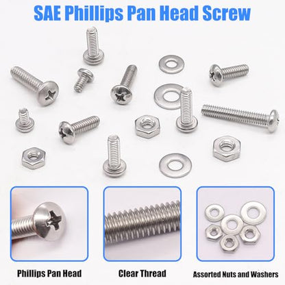 Nuts and Bolts Assortment Kit, 304 Stainless Steel Bolts 8 Sizes #6-32#8-32#10-24 Phillips Pan Head Machine Screws, Assorted Bolts, Nuts and Washers Kit (237PCS) - size: SS #6 #8 #10