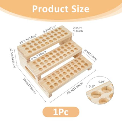 SUPERFINDINGS 1 Set 90 Slots Wooden Lipsticks Holder 3 Tier Tube Display Shelf Wood Tool Rack Wooden Essential Oil Display Storage Organizer for Cosmetic Lip Gloss Tool, Slot IDxT: 0.8"x0.4"