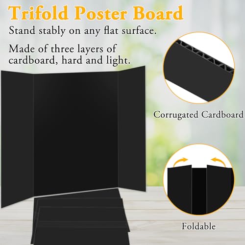 AKONEGE 4PCS Black Trifold Poster Board 26"x16" for Display & Presentation - color: Black, size: Medium-26 X 16 inches