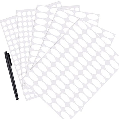 Mudder 325 Pieces Essential Oil Label Bottle Stickers White Waterproof Labels Oval-shaped and Round Oils Stickers with Marker Pen()