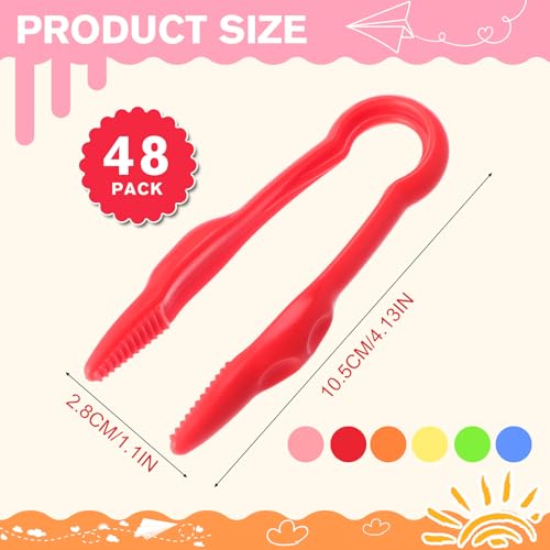 Chunful 48 Pcs Plastic Tweezers for Kid Easy to Grip Motor Tools for Craft