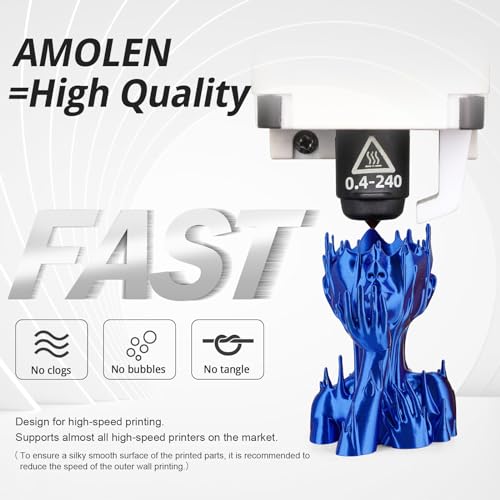 AMOLEN Silk 3D Printer Filament Bundle, PLA Filament 1.75mm Pack, Shiny 3D Printing Filament for Most FDM 3D Printer, Black, Purple, Silver Grey, Sapphire Blue, 200g X 4 - color: Black/Purple/Silver Grey/Sapphire Blue