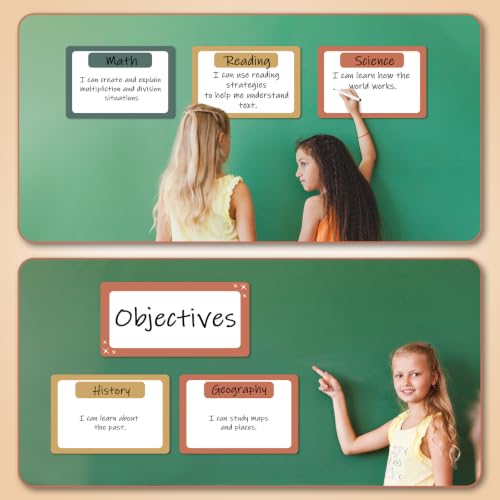 7 Pack Magnetic Write & Wipe Paper Organization Chart, Retro Blank Dry Erase Objectives Labels Learning Magnets with 1 Black Pen & 30x20cm Back Card - style: Retro