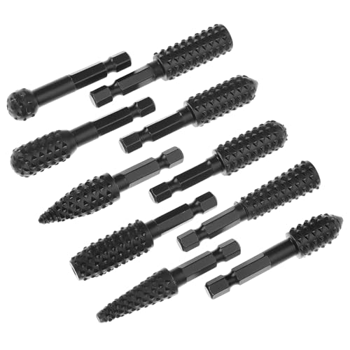 QWORK 10 Pieces Rotary Burr Wood Carving Rasp Files Set - 1/4" Hex Shank, Precision Milled, for Wood Plastic Engraving Deburring