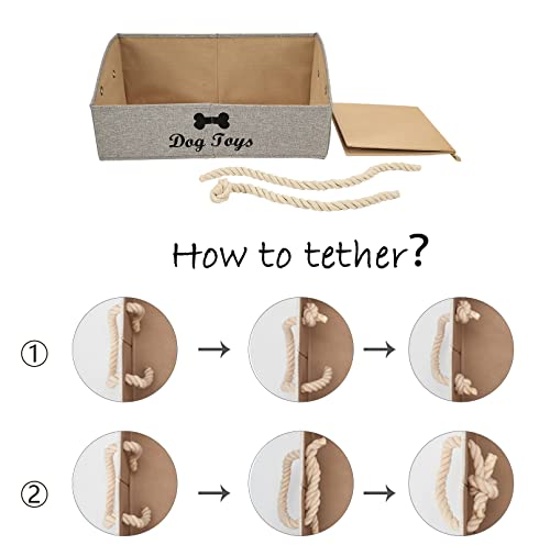 Geyecete Large Dog Toys Storage Bins - Foldable linen Trapezoid Organizer Boxes with weave Rope Handle, Collapsible Basket for Shelves (Light Brown-DOG) - color: Light Brown